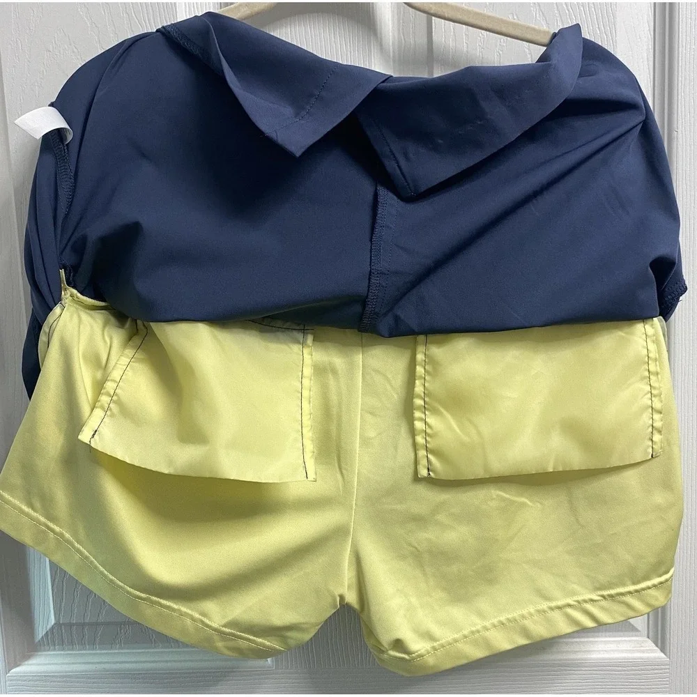 Slazenger Women's Golf/Tennis Skirt Skort Blue W/Yellow Trim‎ Sz. 6 EUC Side Zip